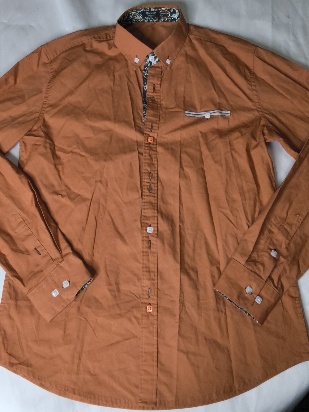 Classic Button-Down Dress Shirt in Rust Orange by